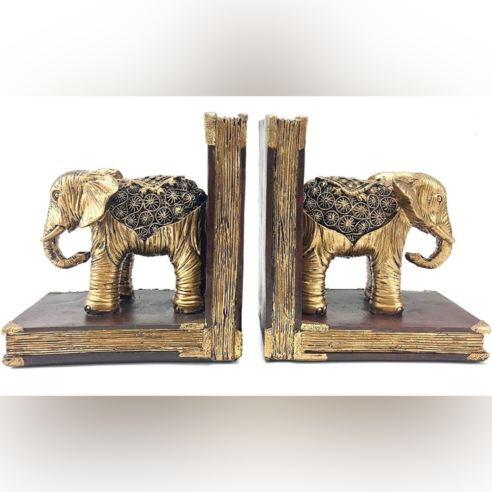 Decorative Elephant Statue Bookends, Vintage Style